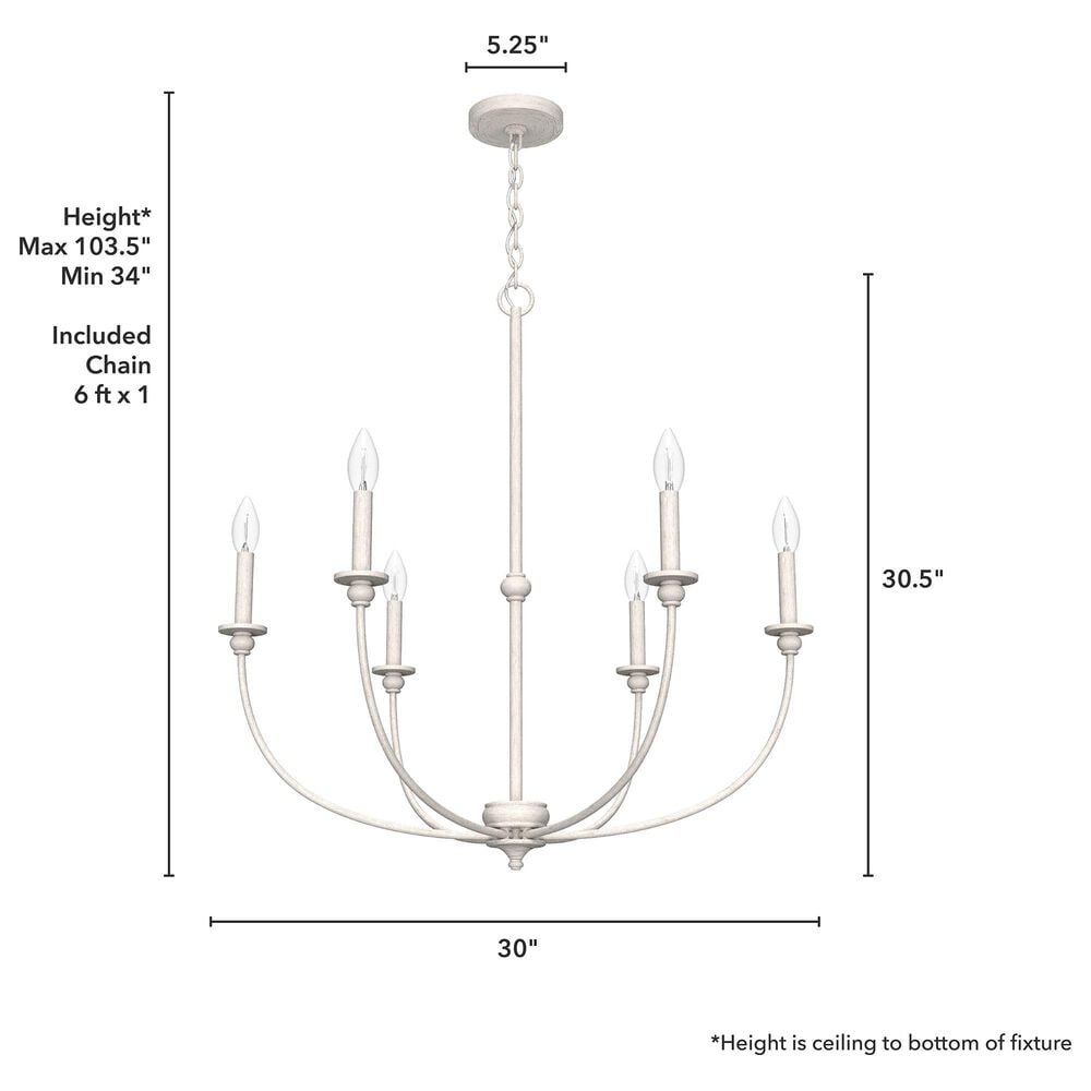 Hunter Southcrest 6-Light Chandelier in Distressed White, , large