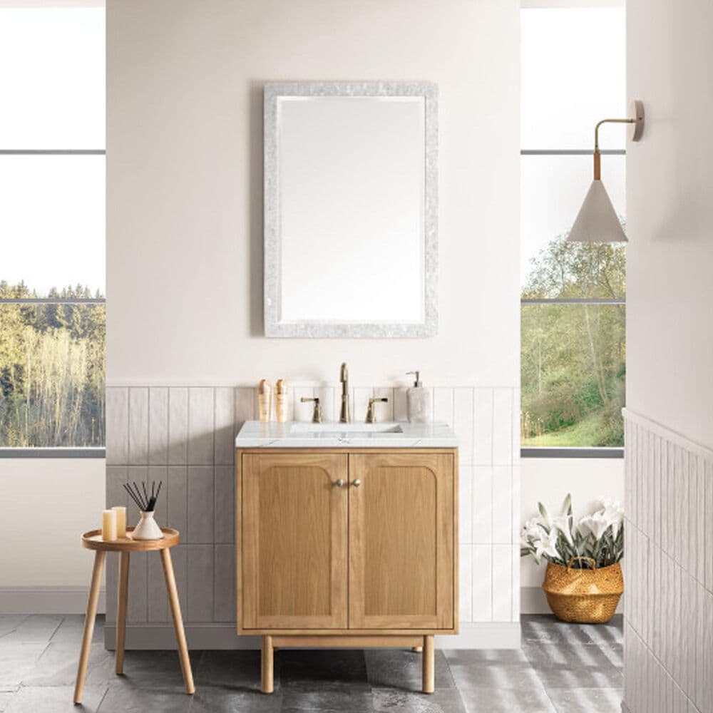 James Martin Vanities Laurent 30&quot; Single Bathroom Vanity in Light Natural Oak with 3 cm Ethereal Noctis Quartz Top and Rectangular Sink, , large
