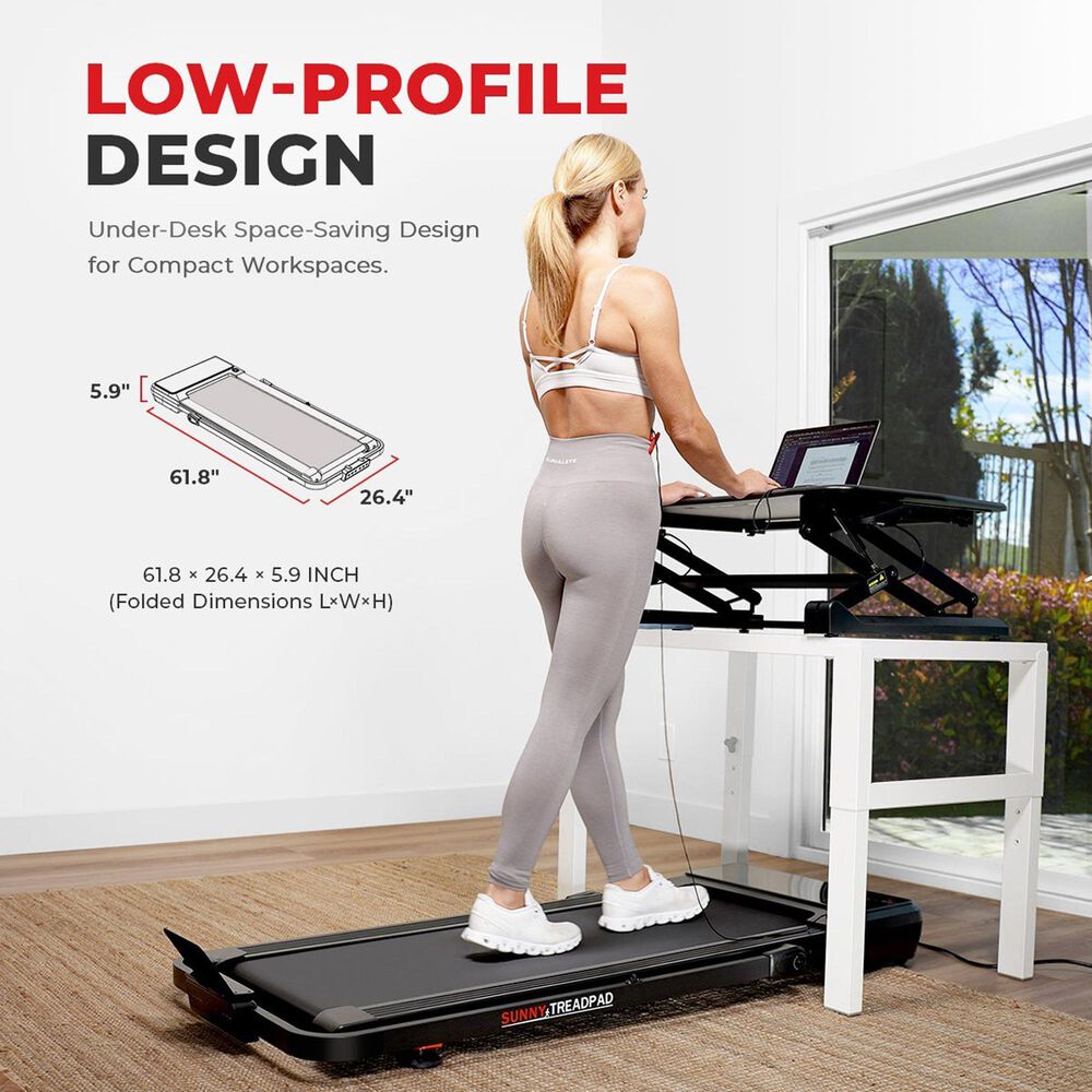 Sunny Health &amp; Fitness Pacer Smart Compact Auto Incline Treadpad Folding Treadmill in Black, , large