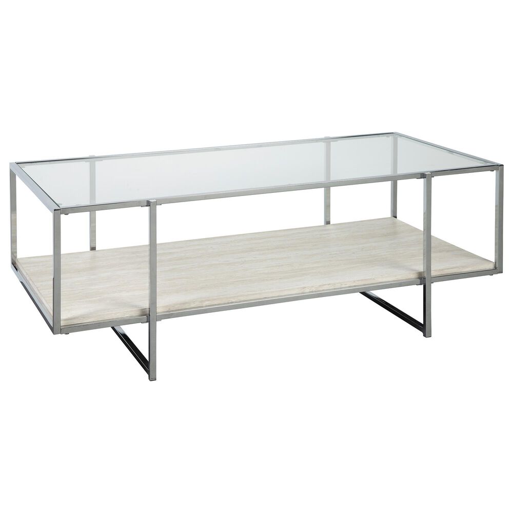 Signature Design by Ashley Bodalli Rectangular Cocktail Table in Faux Travertine Marble and Chrome, , large