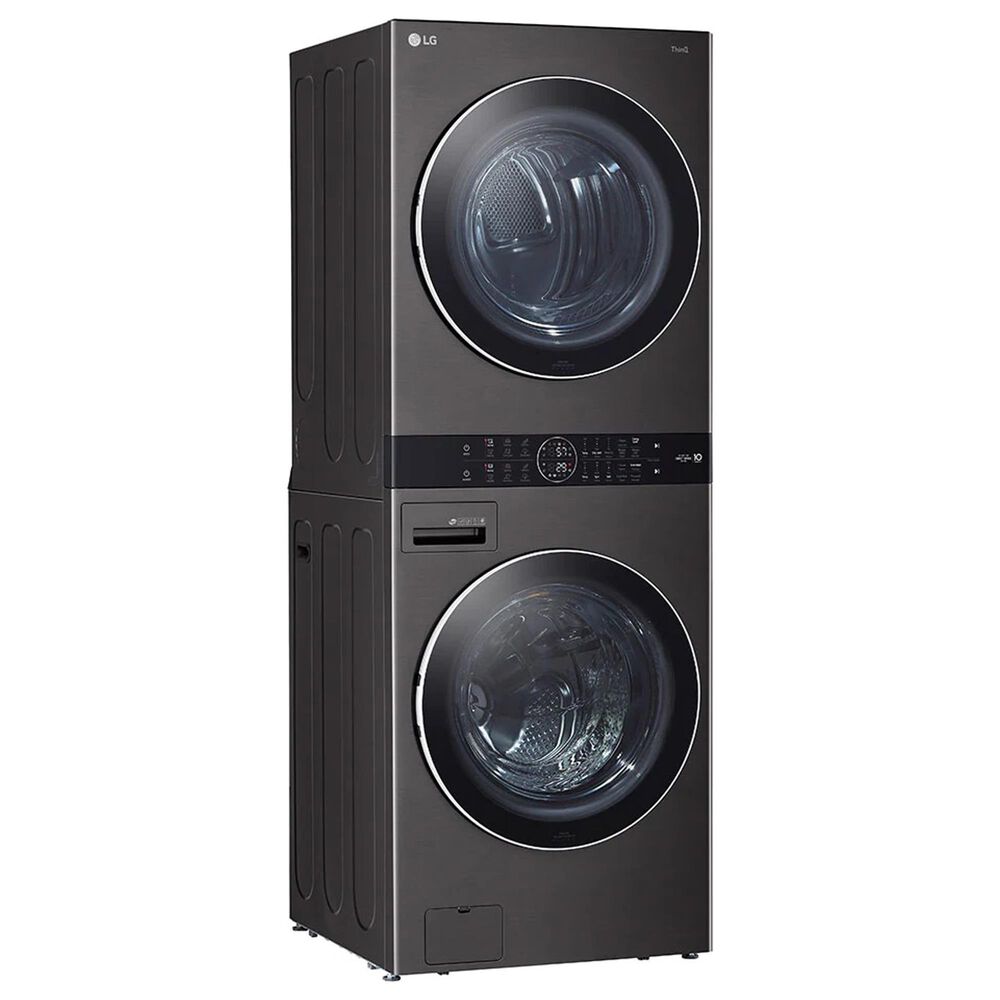 LG Single Unit Front Load LG WashTower with Center Control 4.5 Cu. Ft. Washer and 7.4 Cu. Ft. Gas Dryer in Black Stainless Steel, , large