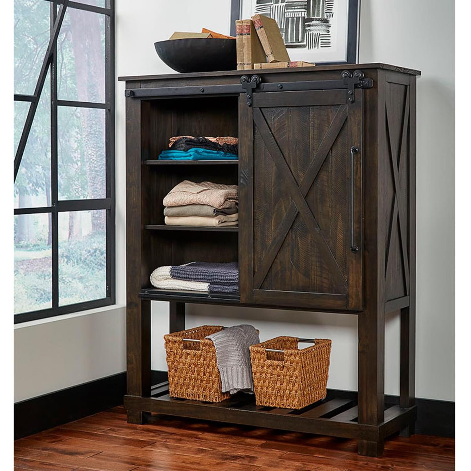 Tall barn shop door storage cabinet