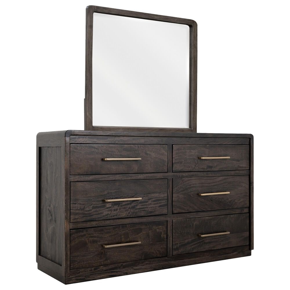 Fallridge Mezquite Solid Wood 6 Drawer Dresser and Mirror in Black natural Grain, , large