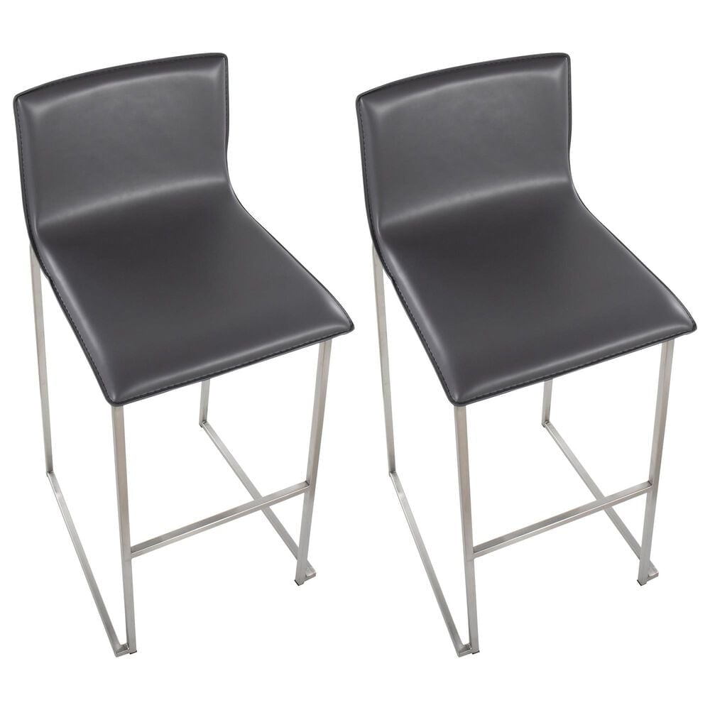 Lumisource Mara Barstool with Grey Cushion in Stainless Steel &#40;Set of 2&#41;, , large