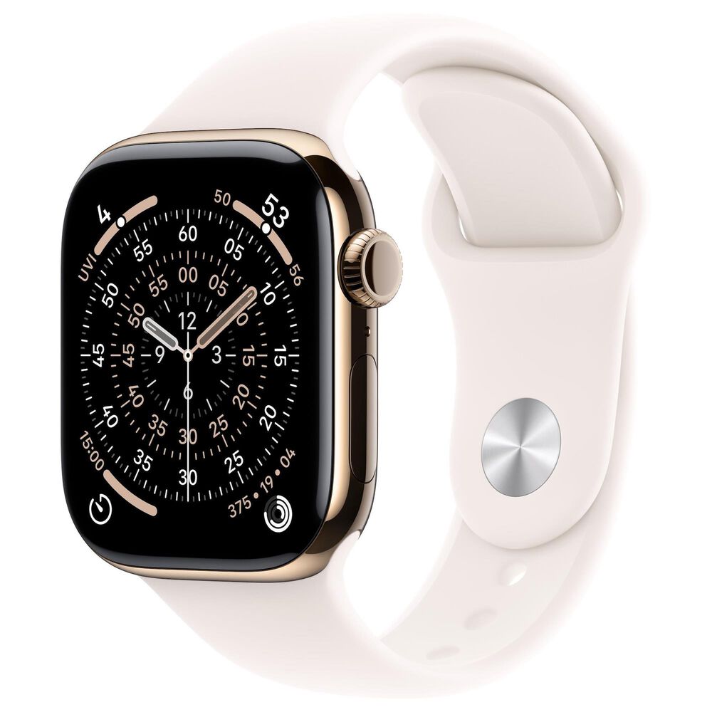 Apple Watch Series 11 (GPS+Cellular) 42mm Titanium Case with Light Blush Sport Band - S/M in Gold and 2-Year AppleCare+, , large
