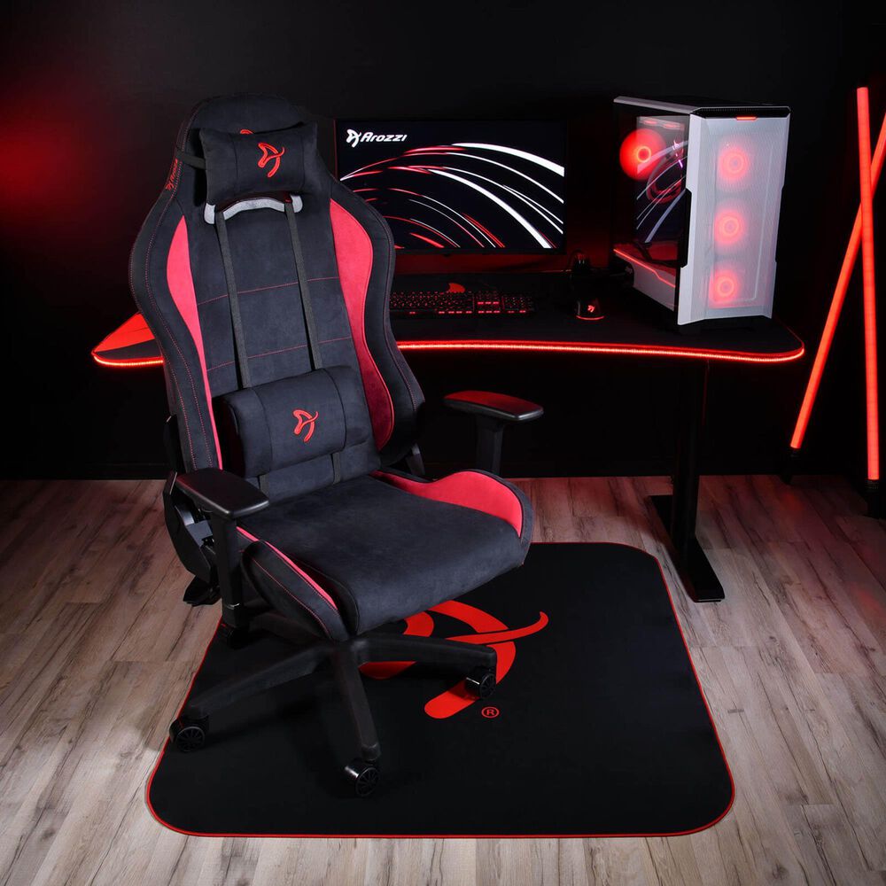 Arozzi Zona Quattro Microfiber Noise Dampening and Scratch Protection Anti-Slip Chair Mat in Black and Red, , large