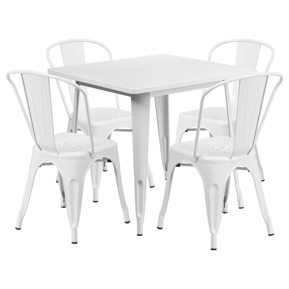 Flash Furniture 5-Piece Metal Table Set in White, , large