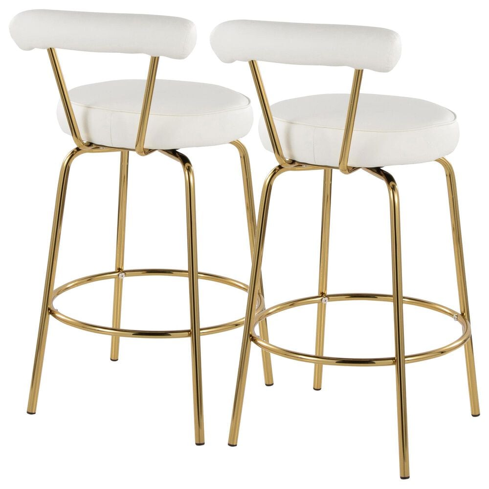 Lumisource Rhonda Swivel Counter Stool with White Cushion in Gold &#40;Set of 2&#41;, , large