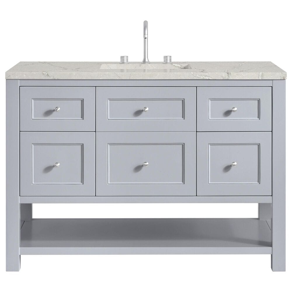 James Martin Vanities Breckenridge 48" Single Bathroom Vanity in Serenity Blue with 3 cm Victorian Silver Quartz Top and Rectangular Sink, , large