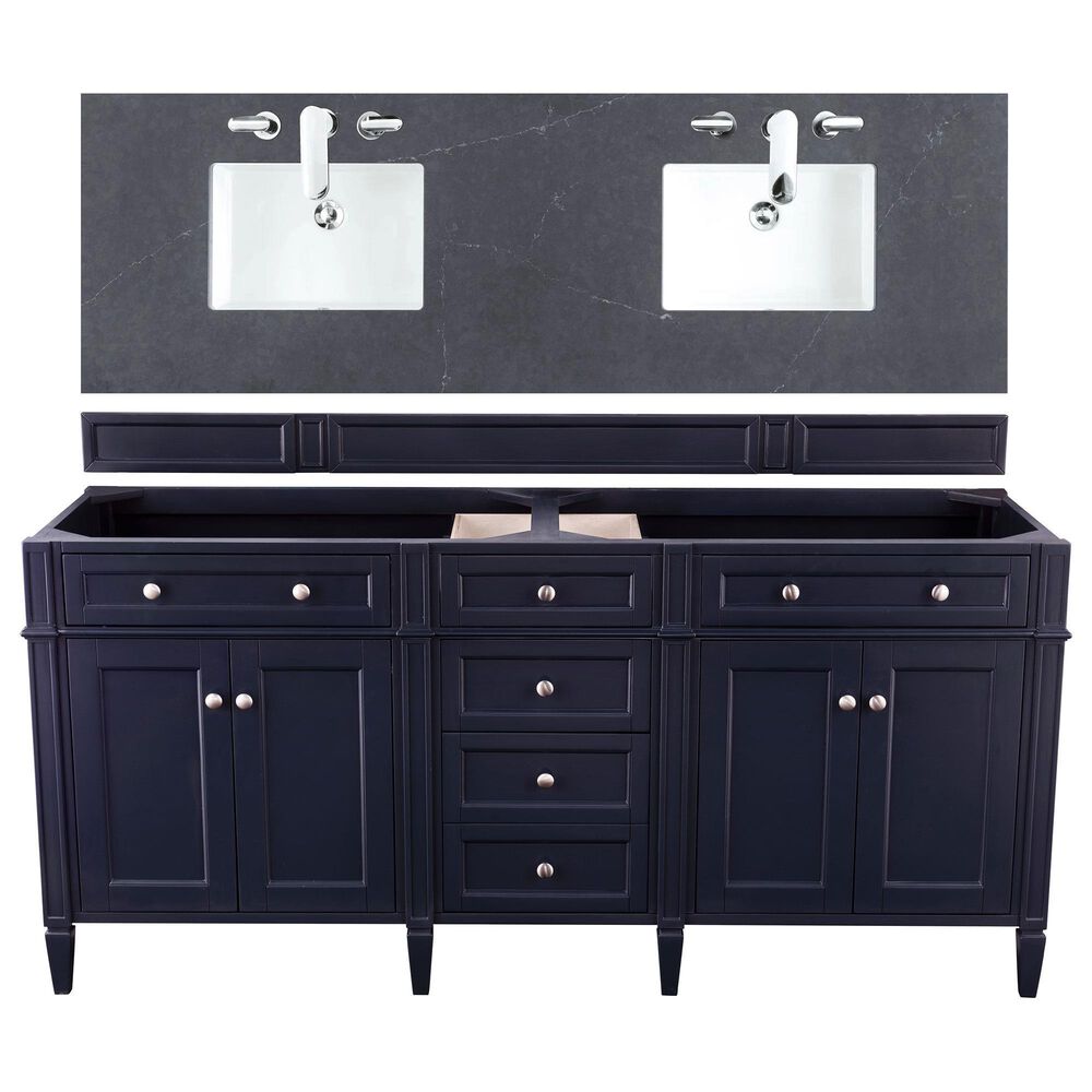 James Martin Vanities Brittany 72" Double Bathroom Vanity in Victory Blue with 3 cm Charcoal Soapstone Quartz Top and Rectangle Sinks, , large