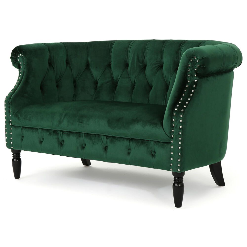 Noble House Milani Stationary Loveseat in Emerald Velvet, , large