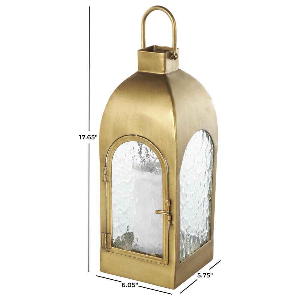 Maple and Jade 18&quot; Indoor/Outdoor Candle Lantern with Top Handle in Matte Gold and Clear, , large