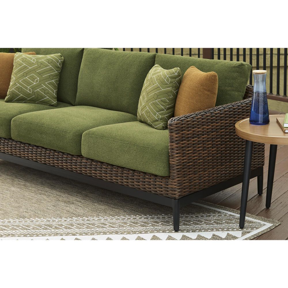 Ashley Horizon Hall Outdoor Sofa with Green Cushion in Brown, , large