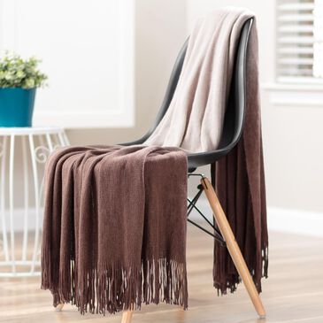 50" x 65" Ombre Frige Knit Throw in Fudge, , large
