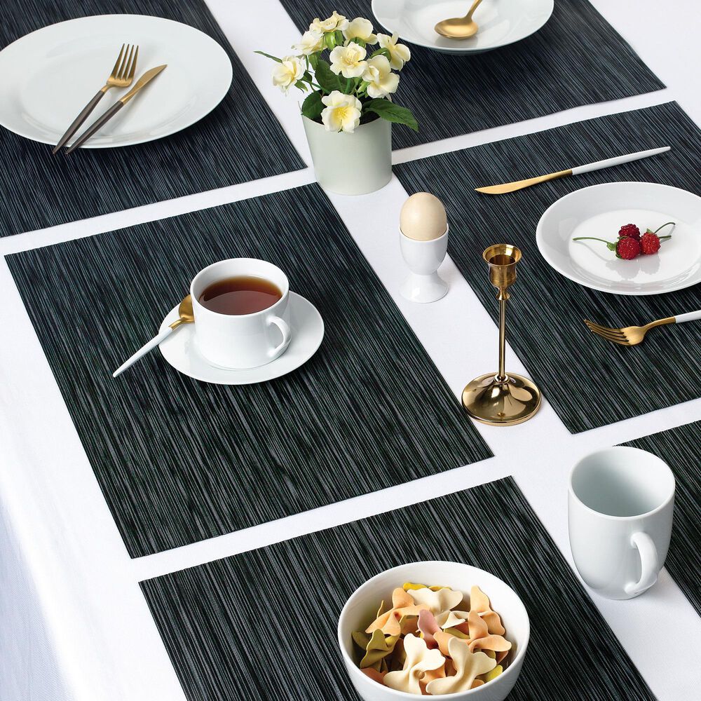 Willow &amp; Hem Glimmer Woven Vinyl Placemat in Black and Silver (Set of 6), , large