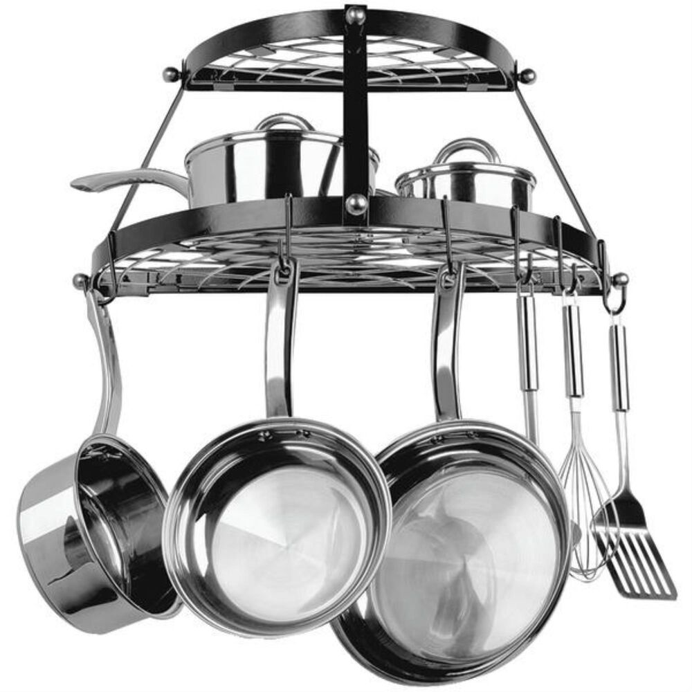 Range Kleen Double-Shelf Wall-Mount Pot Rack in Black, , large