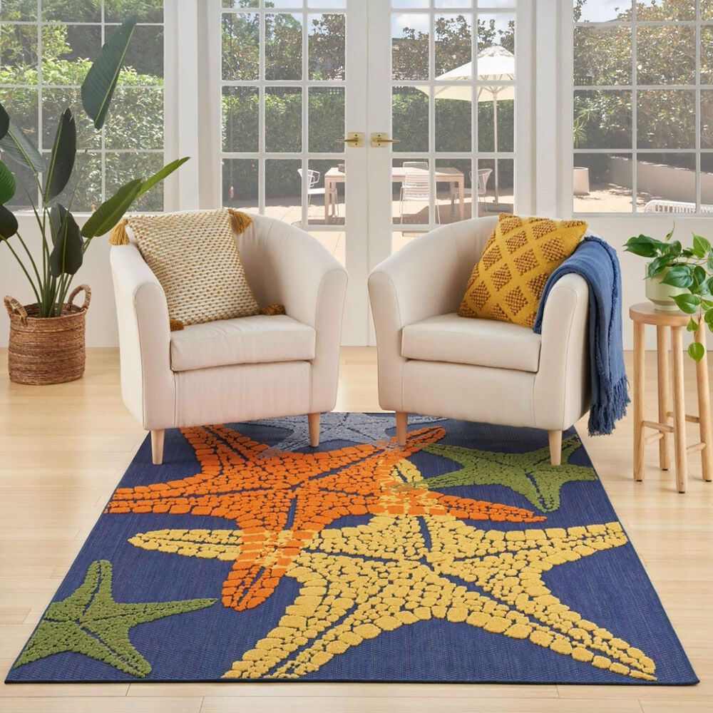 Nourison Aloha 9&#39; x 12&#39; Blue and Multicolor Indoor/Outdoor Area Rug, , large
