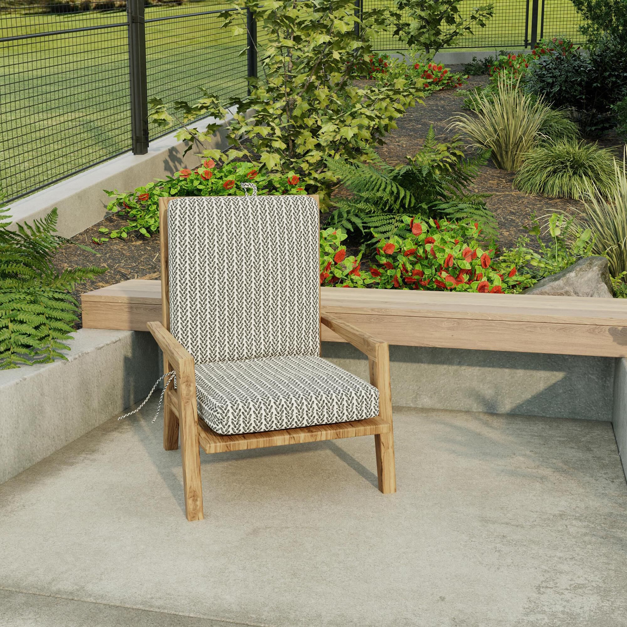 Jordan Manufacturing 21 x 44 Rectangular Outdoor Clean Chair Cushion with Ties in Hatch Black NFM