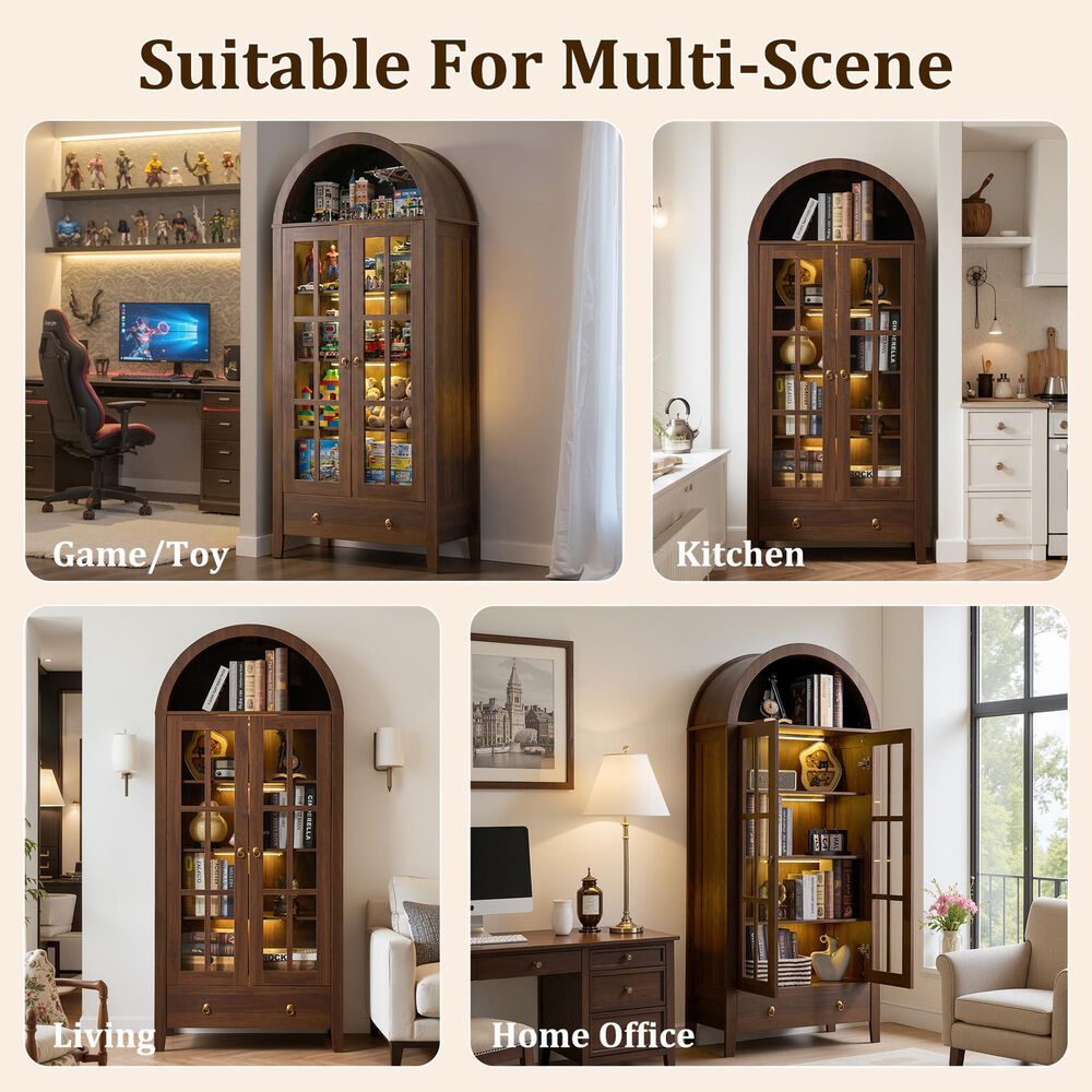 HOMLUX 71" Arched Curved Storage Cabinet in Walnut, , large