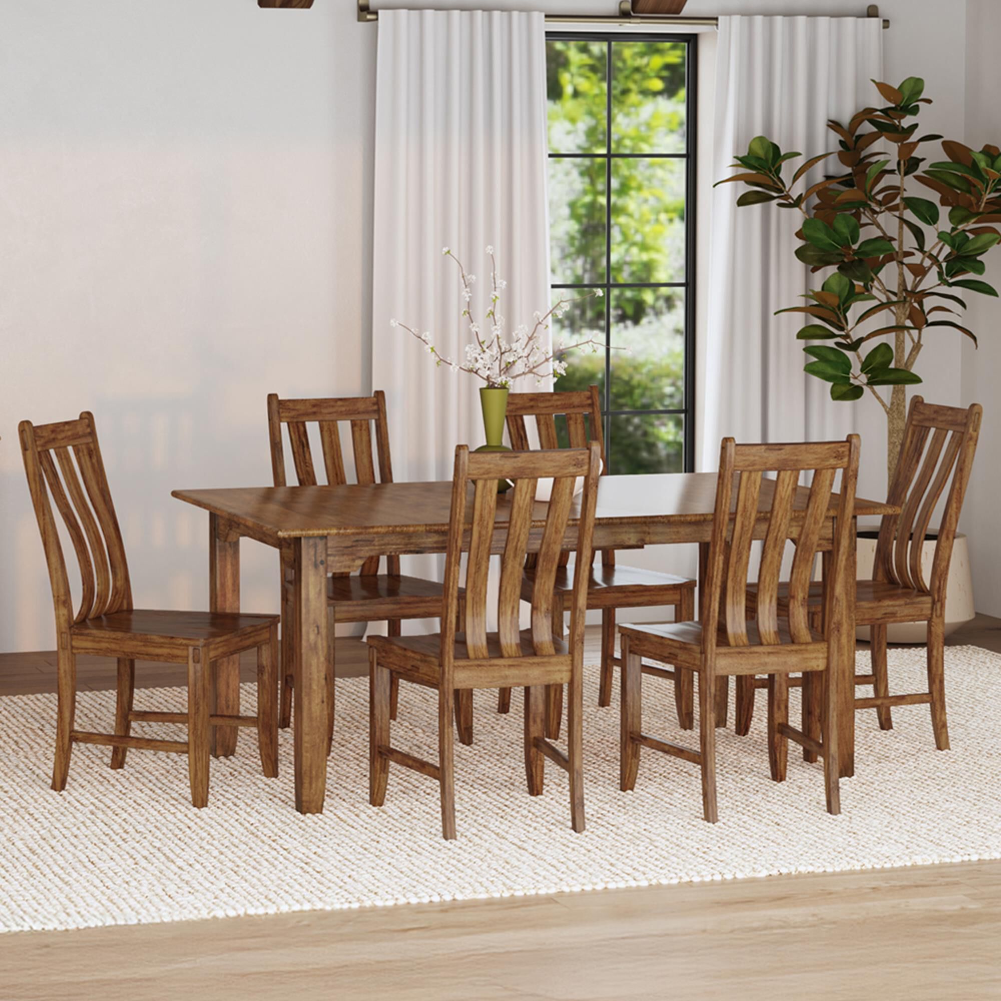 A AMERICA Silverdale 7-Piece Rectangular Dining Set in Brown