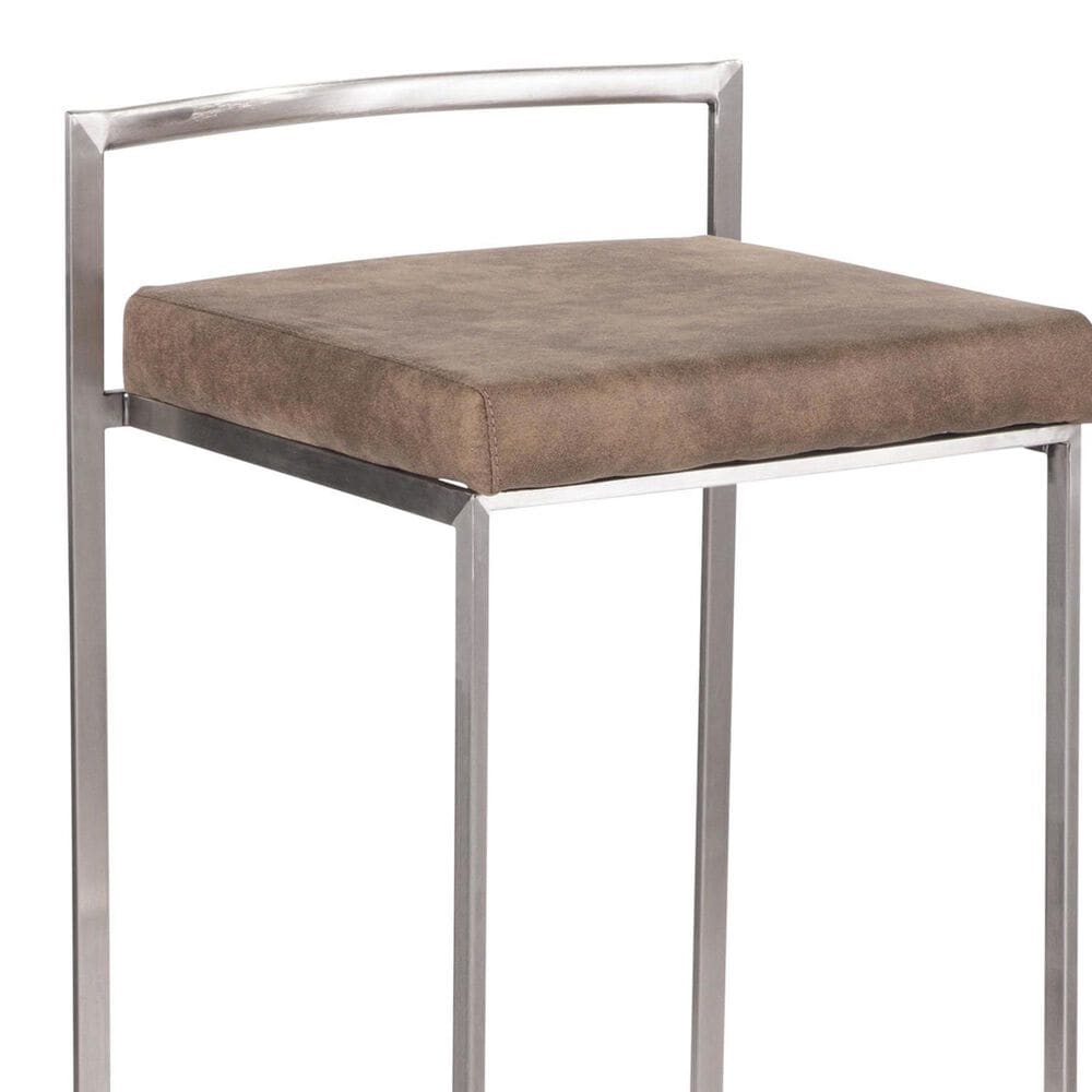 LumiSource Fuji 30" Stacker Bar Stool with Brown Cowboy Upholstery in Stainless Steel (Set of 2), , large