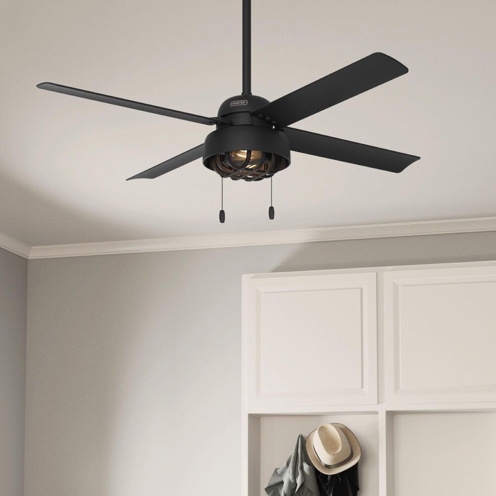 Hunter Spring Mill 52&quot; Outdoor Ceiling Fan with LED Lights in Matte Black, , large