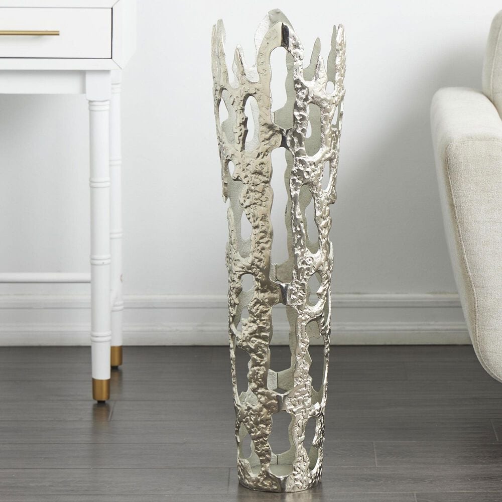 Maple and Jade 9&quot; Abstract Drip Decorative Vase with Melting Designed Body in Silver, , large