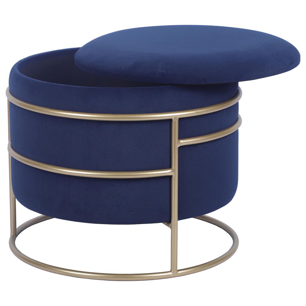 Rta Products Elegant Storage Ottoman with Gold Frame in Blue, , large