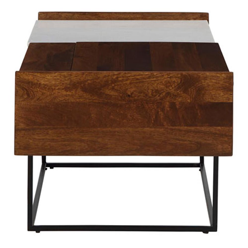 Signature Design by Ashley Rusitori Lift-Top Coffee Table in Black, Light Brown, and White Marble, , large