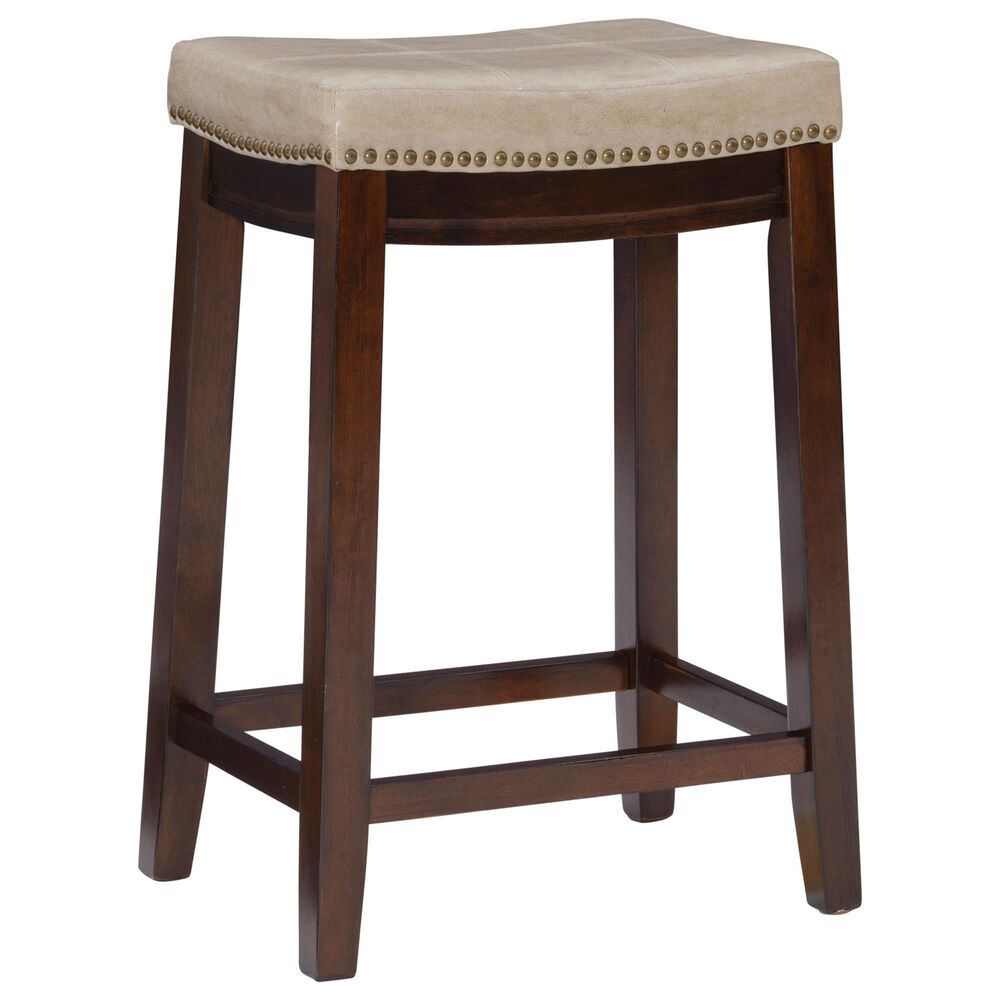 Linon Home Decor Claridge Counter Stool with Beige Cushion in Dark Brown, , large