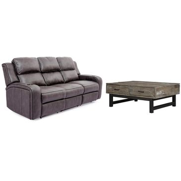 Oxford Furniture Power Reclining Sofa with Power Headrest and Coffee Table in Grayish Brown, , large