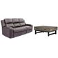 Oxford Furniture Power Reclining Sofa with Power Headrest and Coffee Table in Grayish Brown, , large