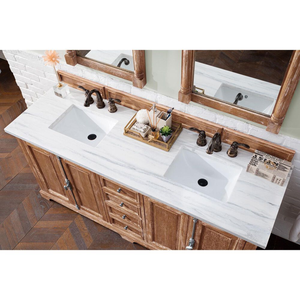James Martin Vanities Providence 72&quot; Double Bathroom Vanity in Driftwood with 3 cm Arctic Fall Solid Surface Top and Rectangular Sinks, , large