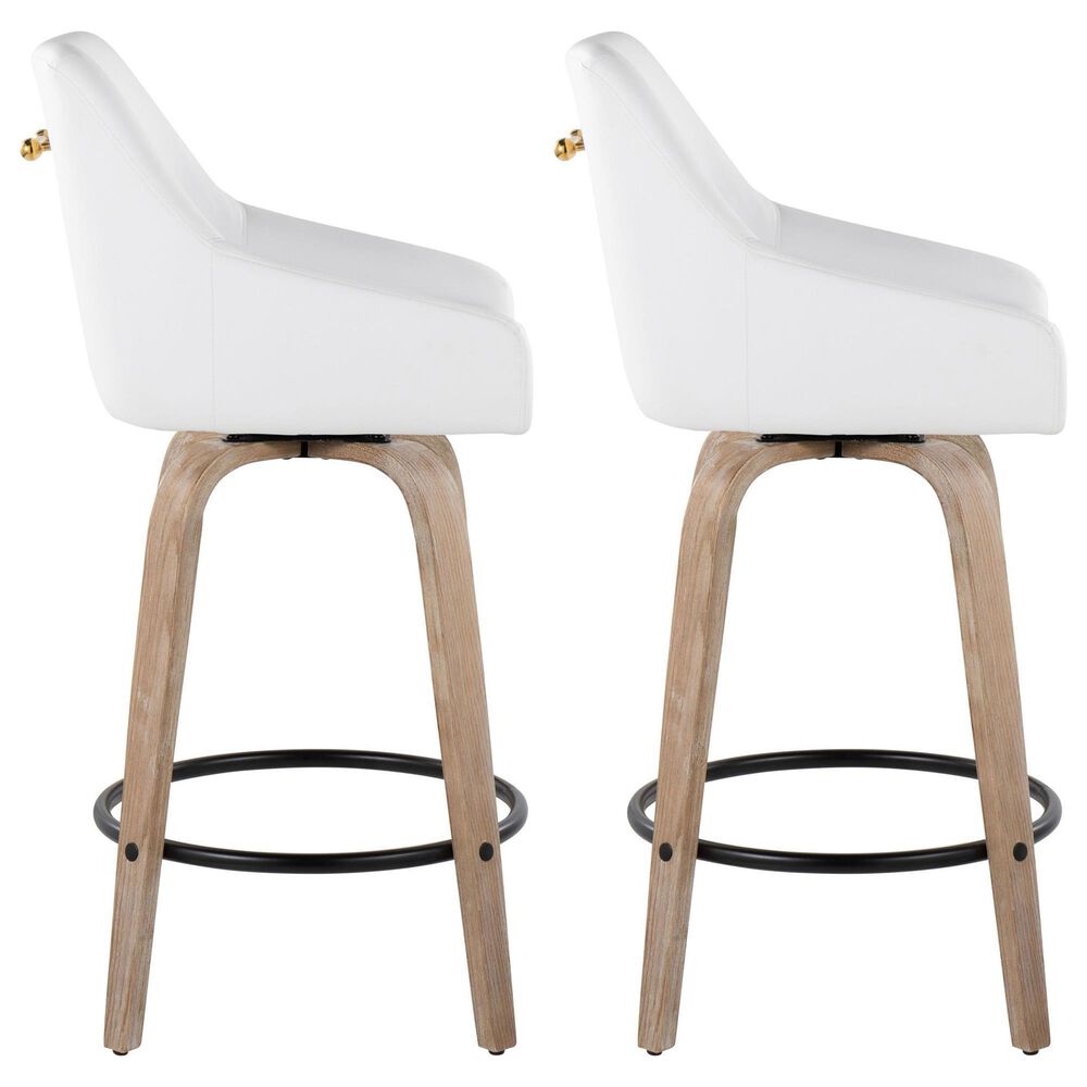 LumiSource Hannah Swivel Counter Stool with White Faux Leather Upholstery in Whitewashed and Black (Set of 2), , large