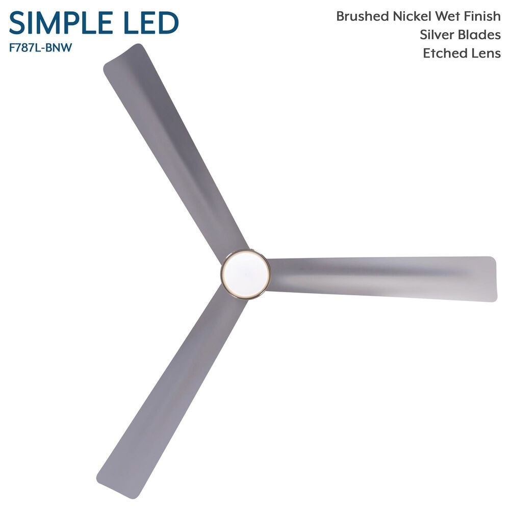 Minka-Aire Simple 52" Indoor/Outdoor Ceiling Fan with LED Light in Brushed Nickel Wet, , large