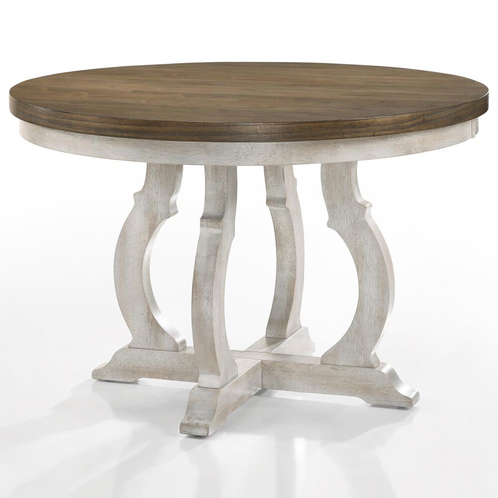 HOMLUX 47"W Round Contemporary Dining Table with Cross Base, in Walnut Top & Off-White Base, , large