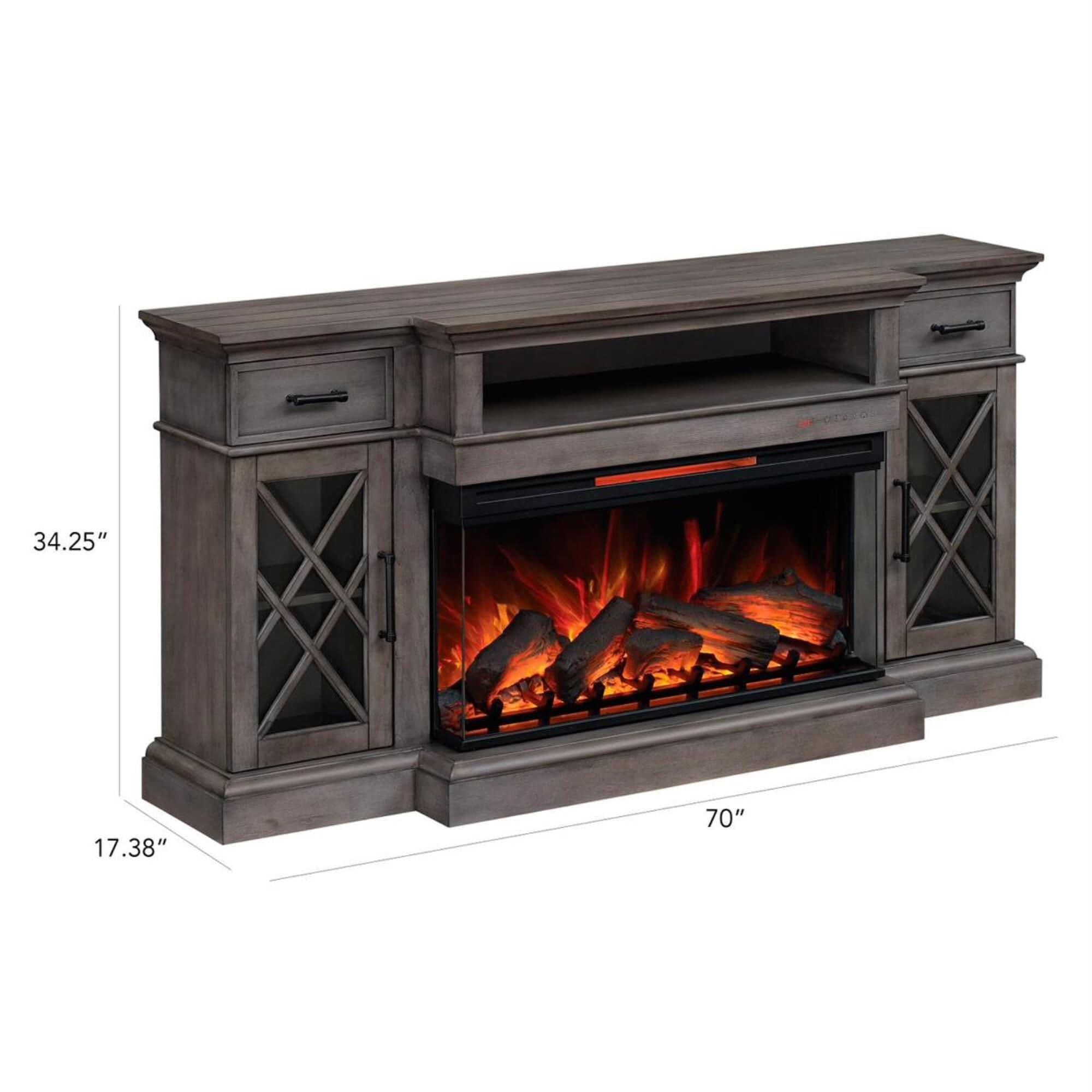 Fabio Flames Hamilton Panorama Media Mantel in Weathered Gray