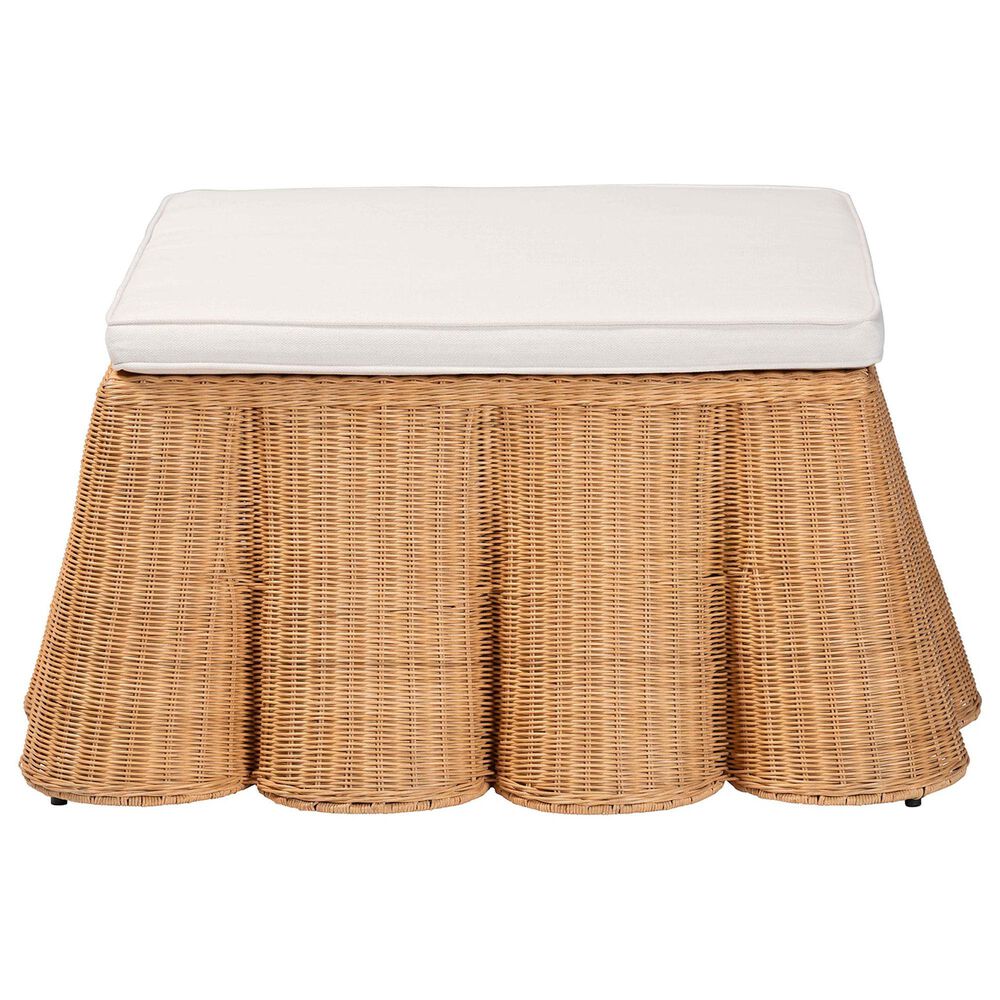bali &amp; pari Palm 39" Square Ottoman with Light Honey Rattan in White, , large