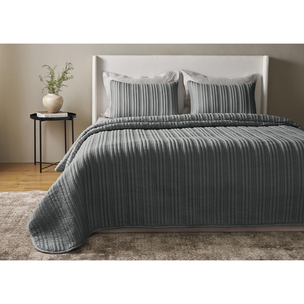 Ann Gish Rib 3-Piece King Coverlet Set in Slate, , large