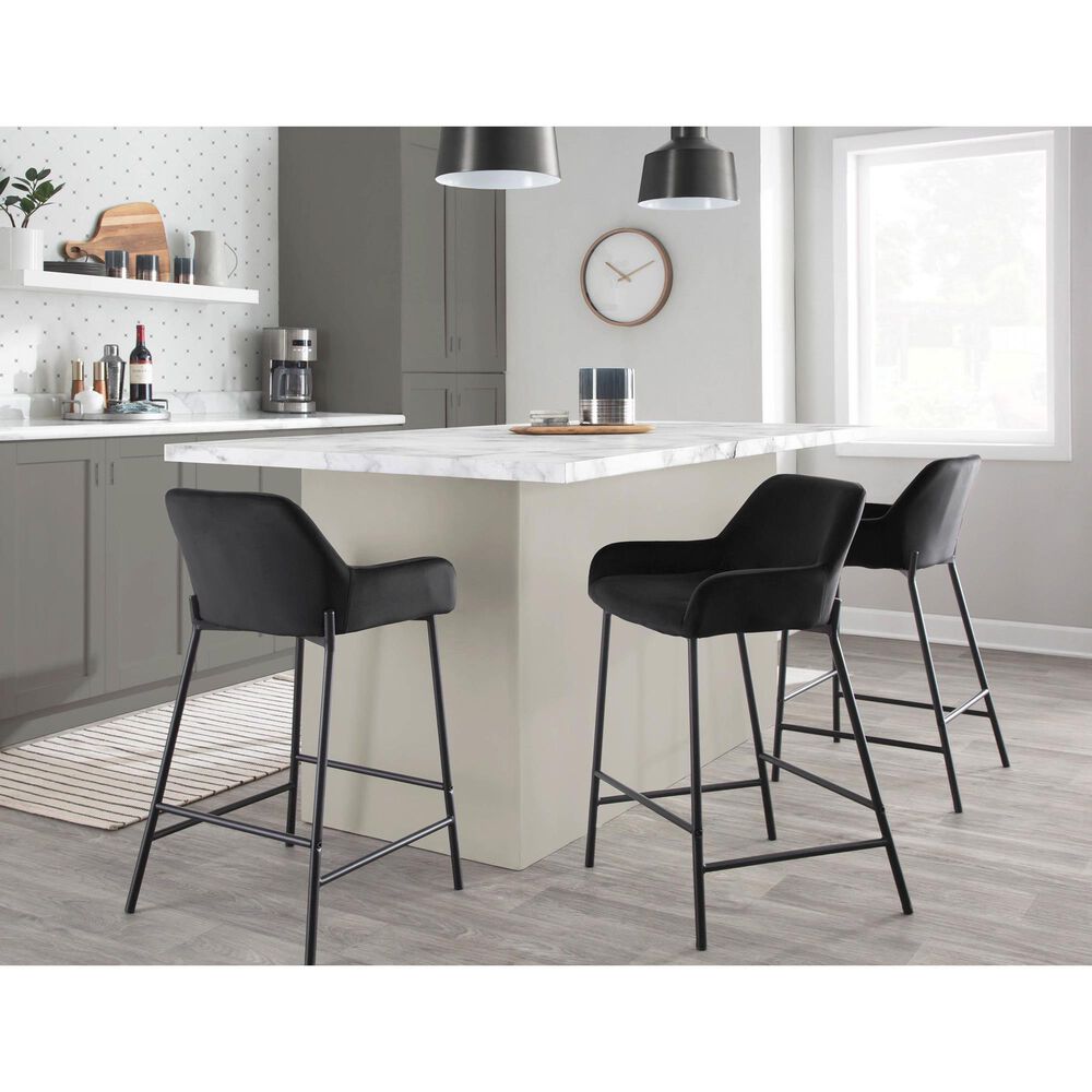LumiSource Daniella Counter Stool with Black Velvet Upholstery in Black (Set of 2), , large