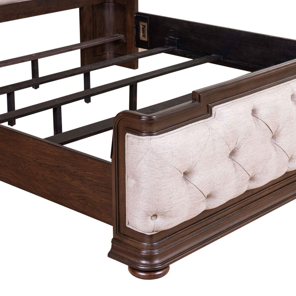 Belle Furnishings Provence Park 3-Piece Queen Upholstered Shelter Bedroom Set with Two Nightstands in Chateau Brown, , large