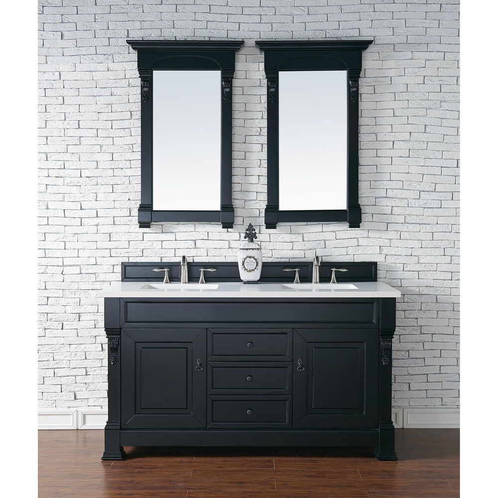 James Martin Vanities Brookfield 60&quot; Double Bathroom Vanity in Antique Black with 3 cm White Zeus Quartz Top and Rectangular Sinks, , large