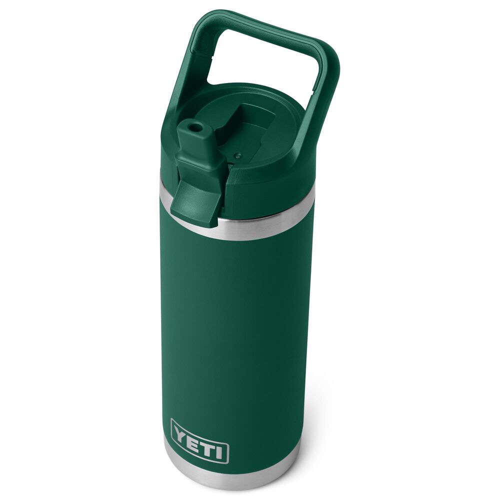YETI Rambler 18 Oz Water Bottle with Color-Matched Straw Cap in Black Forest Green, , large