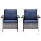 Sunwell Garden Patio Stationary Chair with Brown Frame and Square Armrests in Navy (Set of 2), , large