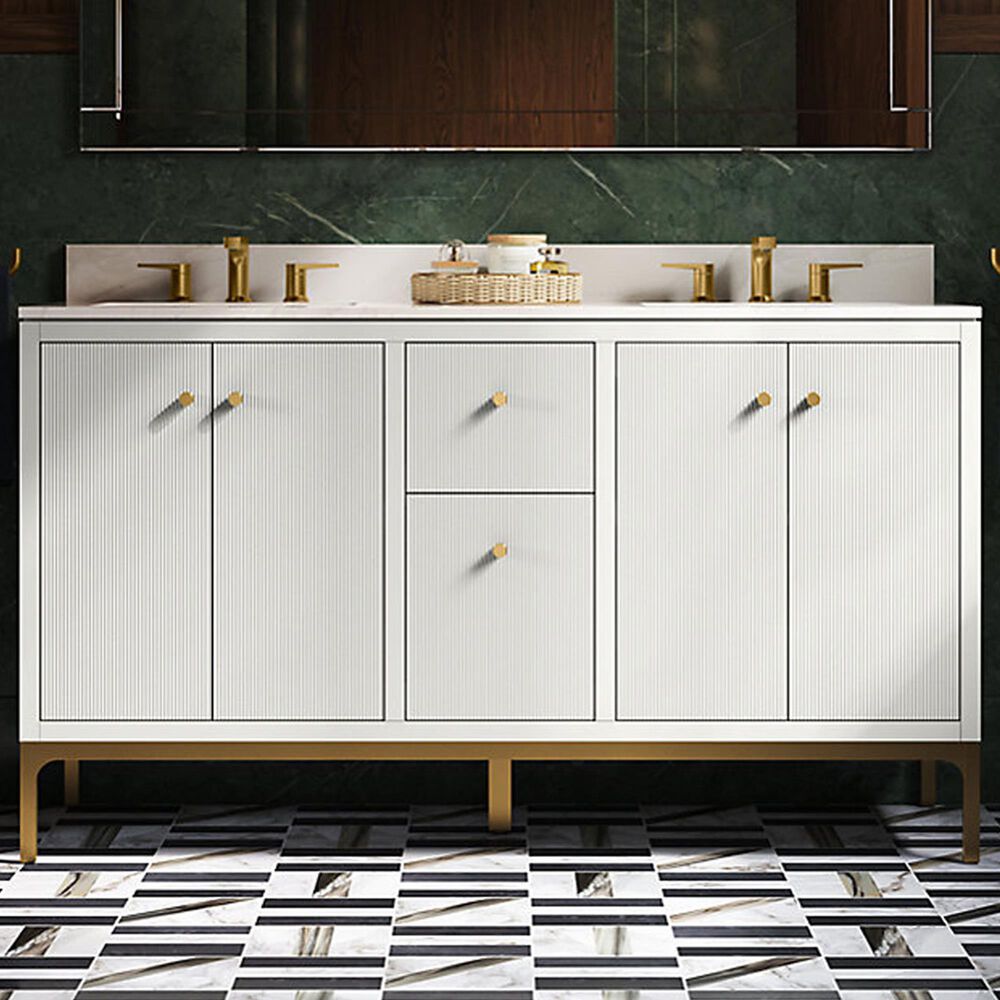 Kohler Calpa 60" Double Bathroom Vanity in White with 2 cm White Quartz Top and Rectangular Sinks, , large