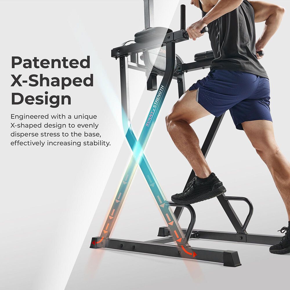 Sunny Health &amp; Fitness Multifunctional - Adjustable Height Power Tower with Rock-Climbing Grip in Grey and Silver, , large