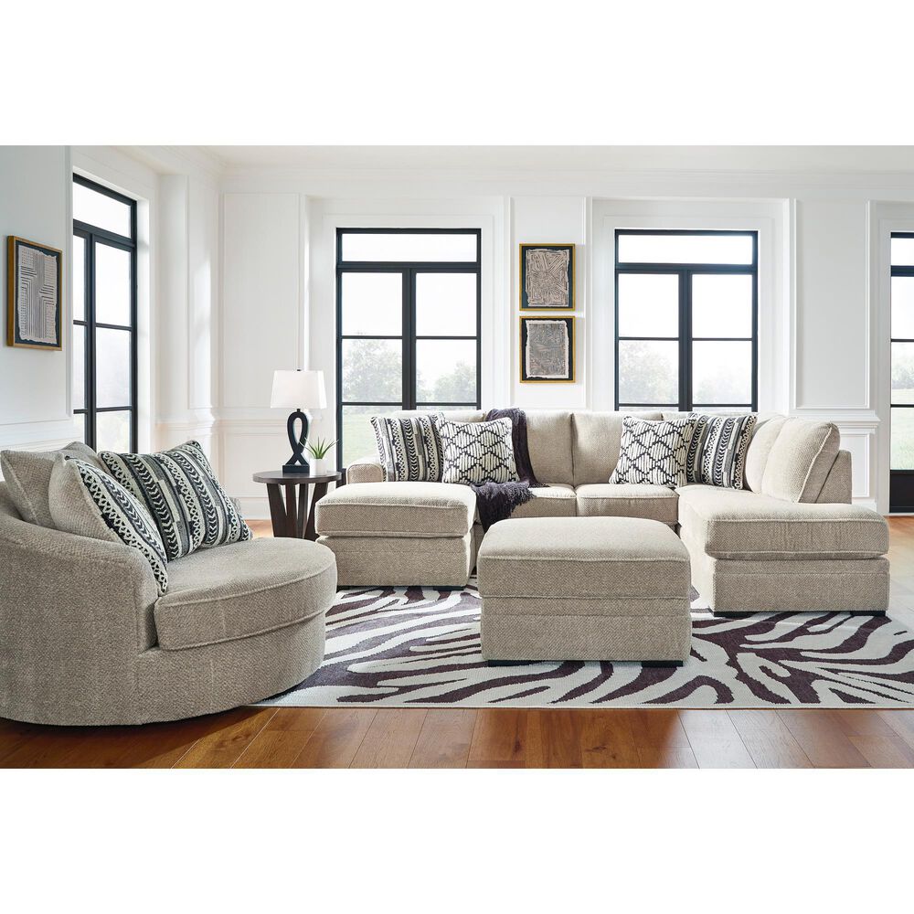 Ashley Calnita Oversized Swivel Accent Chair with Ottoman in Sisal, , large