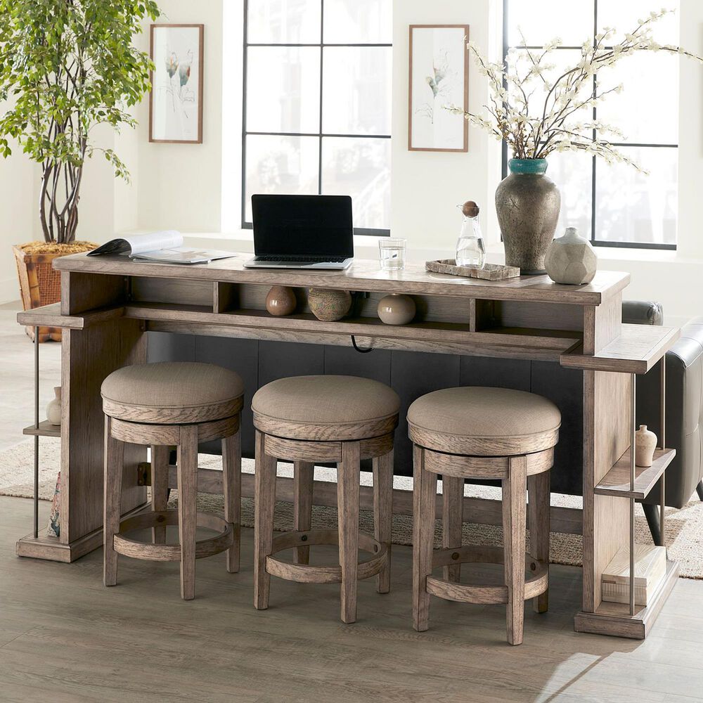 Belle Furnishings City Scape Upholstered Swivel Console Stool in Burnished Beige, , large
