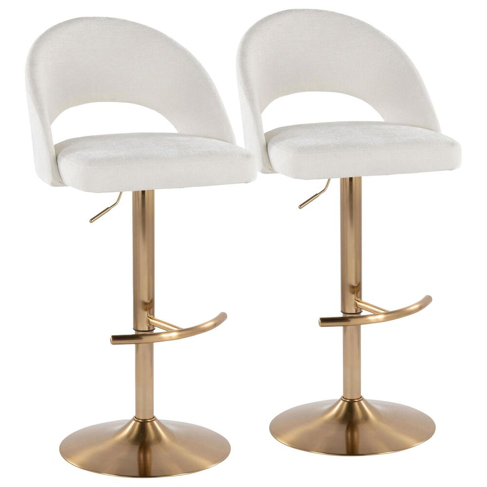 LumiSource Renee Adjustable Swivel Bar Stool with Cream Fabric Upholstery in Gold (Set of 2), , large