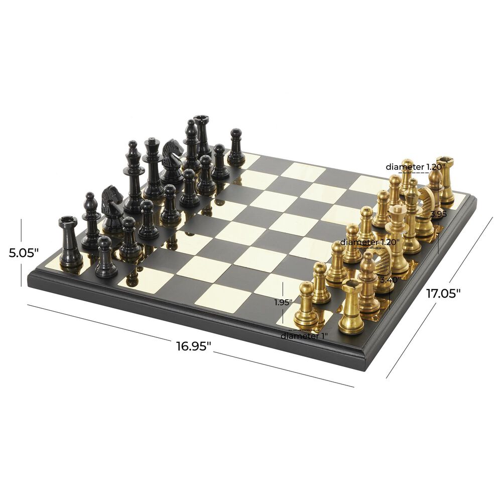 Maple and Jade Decor Chess Game Set in Polished Gold and Black, , large
